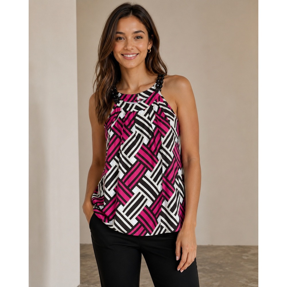 Vintage Silk Geometric Mod Blouse Pink Black Y2K Milly New York Size 10